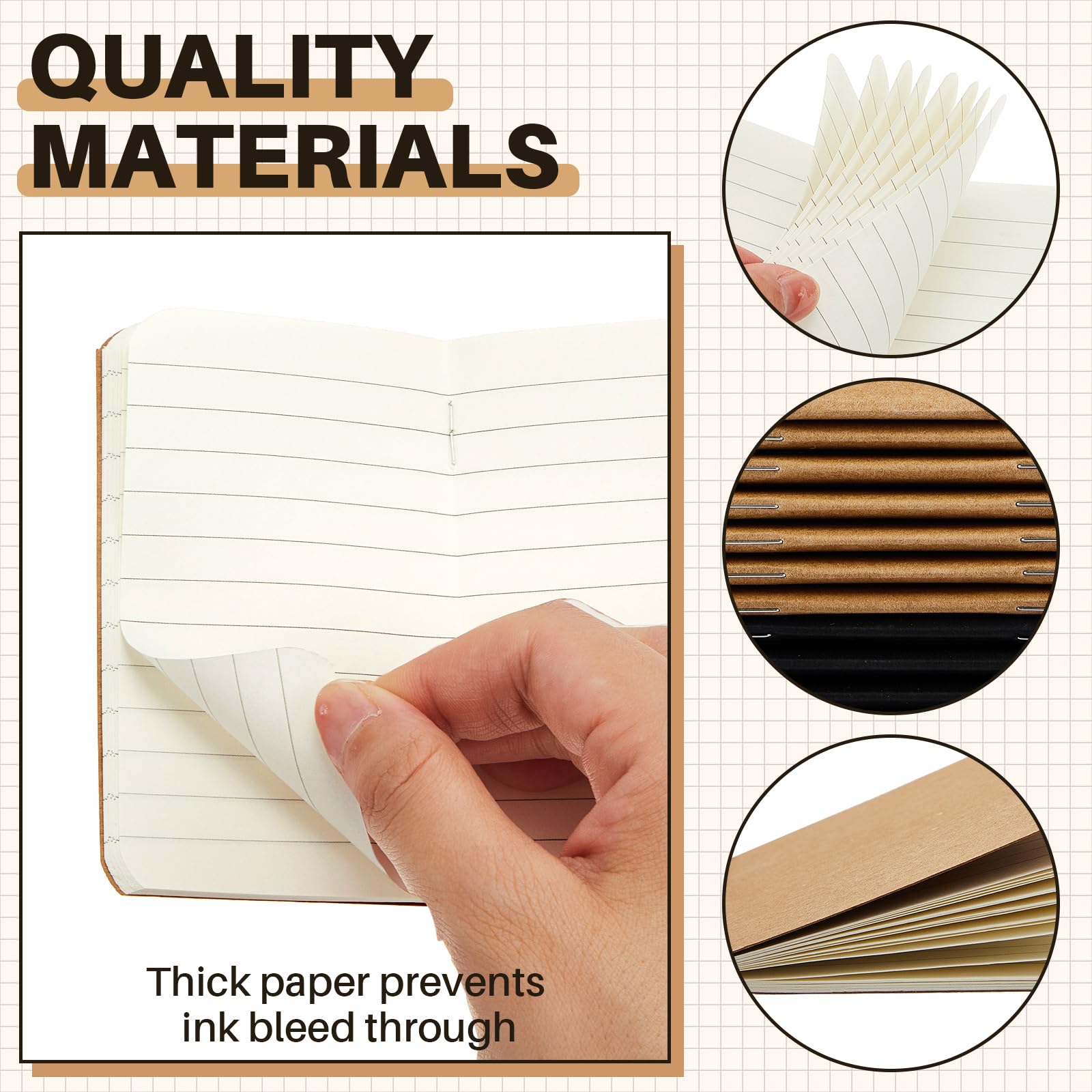 Outus 90 mini taccuini tascabili, 6,3 x 10,2 cm, in carta kraft, con copertina morbida, per studenti, scuola, 60 pagine a righe, 30 fogli (marrone, nero)