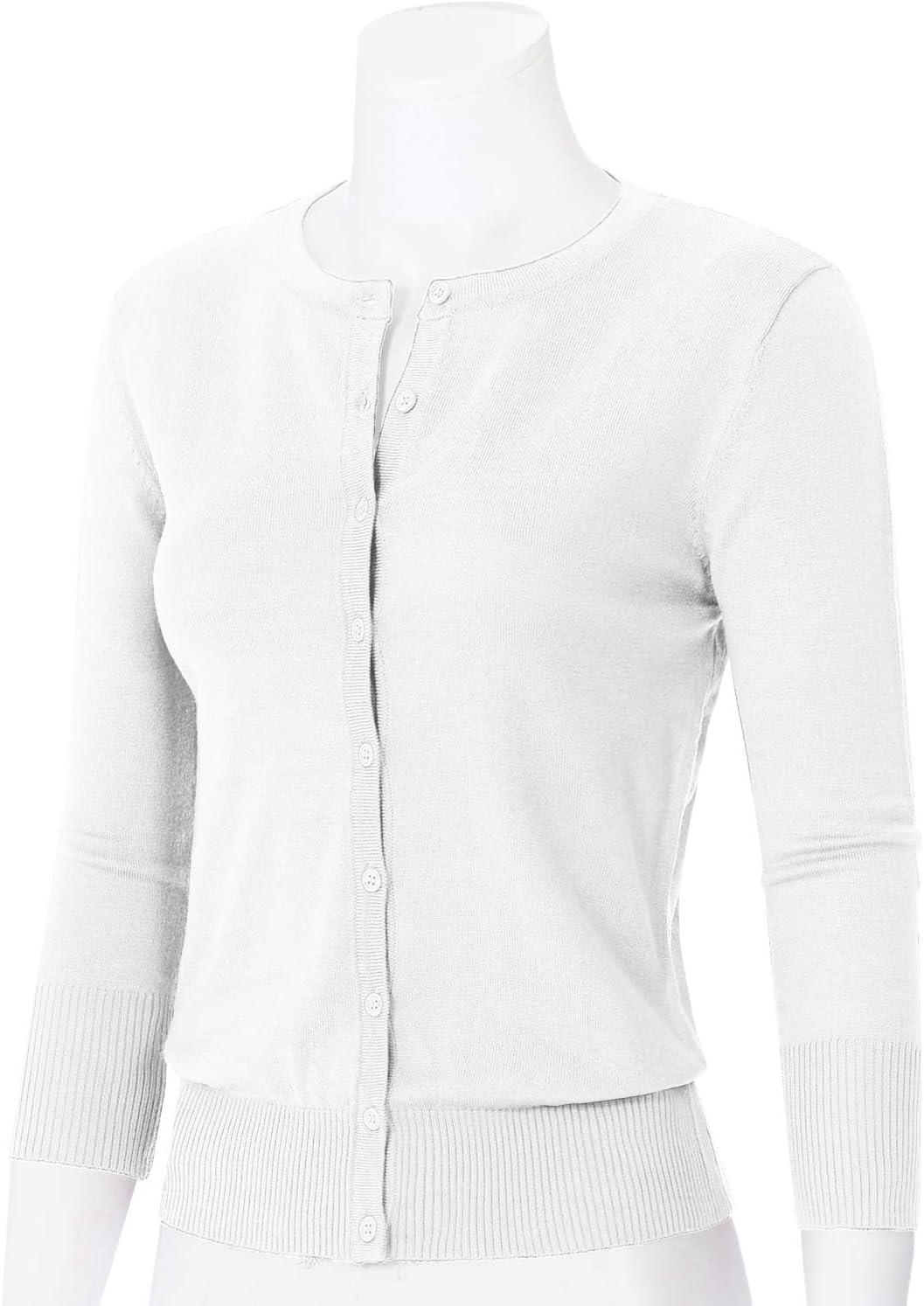 Women's 3/4 Sleeve Crew Neck Button Down Stretch Knit Cardigan Sweater (S-3XL) - Image 2