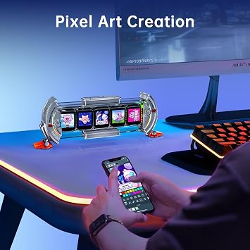 Divoom Times Gate Silver+Pixoo,RGB LED Display, Pixel Cyberpunk Gaming Setup Digital Clock with Smart APP Control, and 1616 LED Panel Display Frame for Home Decor/Social Media Fans Counter