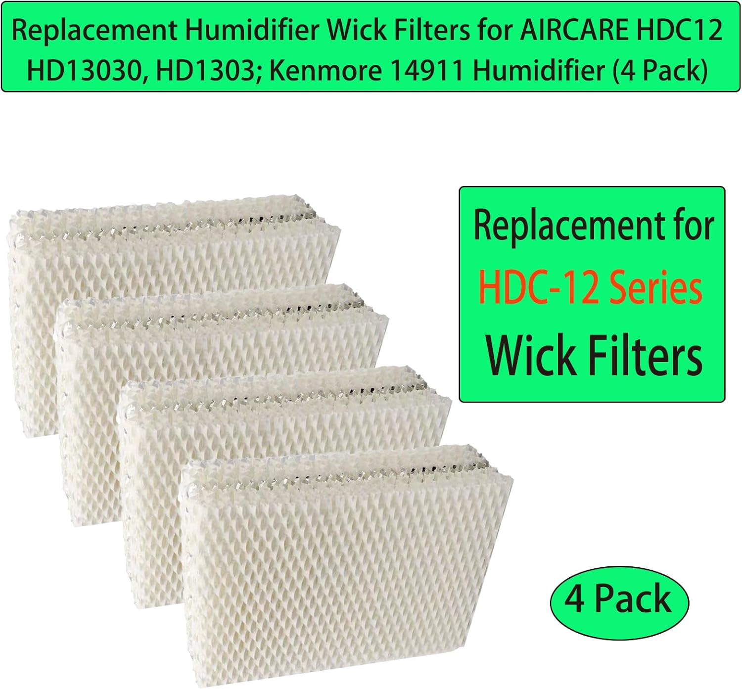 4 Pcs HDC-12 Replacement Humidifier Super Wick Filters for AIRCARE HDC12 Essick-Air HD13030 HD1303 Moist-Air HD1305 HD13050 HD1406 HD14060 HD1407 ES-12 Kenmore 14911 Humidifiers Filter