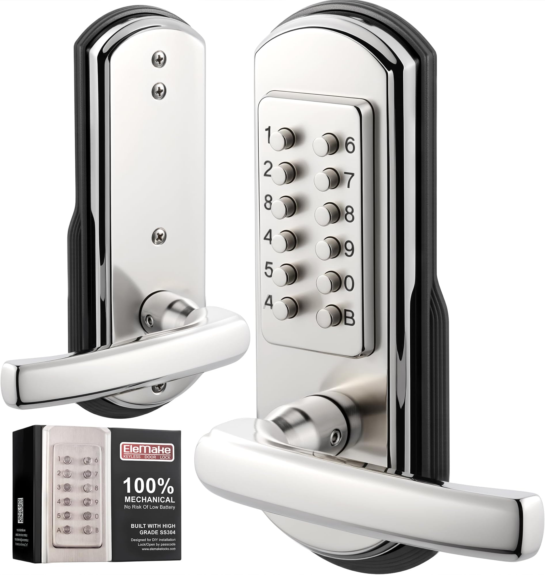Keypad Door Lock, Keyless Entry Door Lock Mechanical Lock with Keypad, Combination Code Locks with Handle, Right Handed Door Lever, Stainless Steel 304 - NOT a Deadbolt