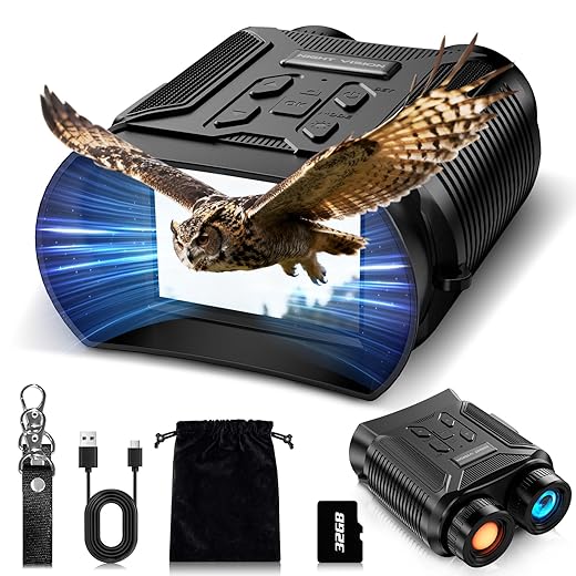 Night Vision Goggles - 5W Upgraded 4K HD IR Binoculars - 8X Digital Zoom, Rechargeable Binoculars with Camera Built in, 32GB Card to Save Photos and Videos, Flashlight (Black)