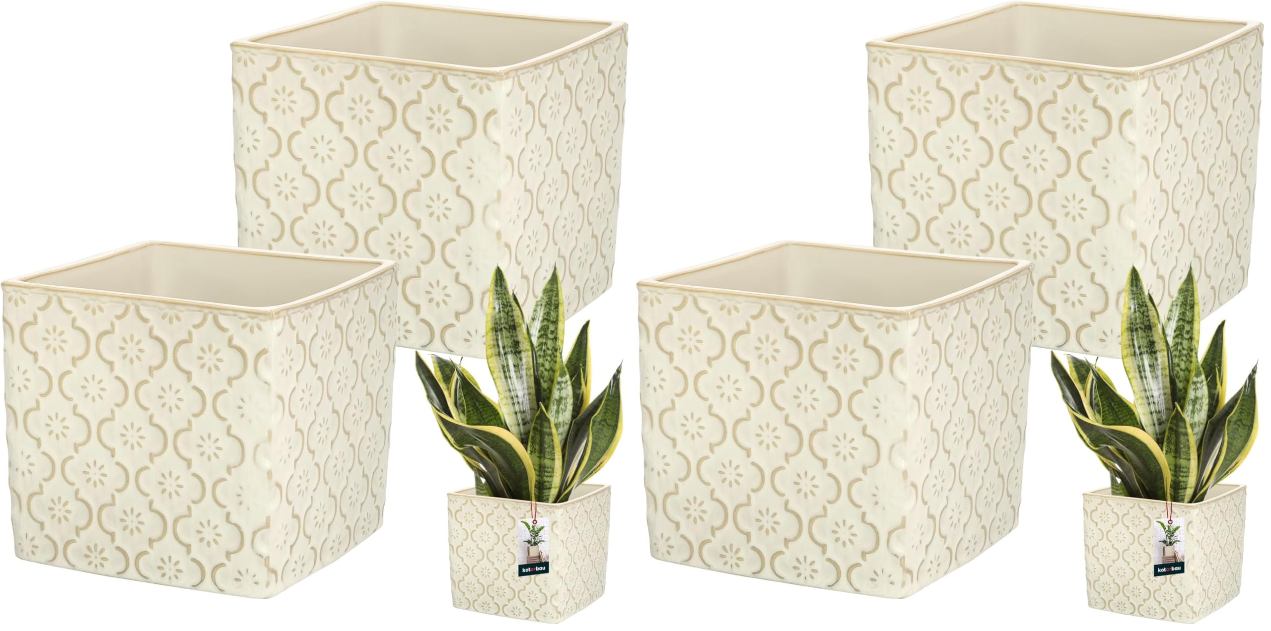 KOTARBAU® Keramik Blumentopf quadratisch Vintage Creme 13x13cm H: 13cm glasierte Keramik 2 St. Blumentopf viereckig Pflanzkübel quadratisch drinnen Pflanzgefäß Blumentöpfe Kerami (Packung mit 2)