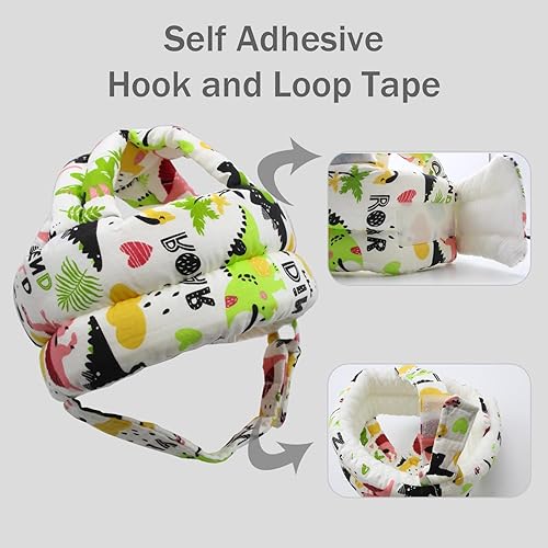 Miniatura 4 de Protector de cabeza de bebé, casco de bebé para gatear, caminar, sin golpes, cabeza de seguridad ajustable para caminar, jugar (dinosaurio C)