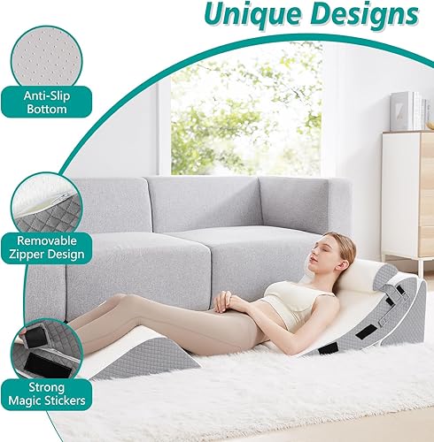 Miniatura 3 de Juego de 4 almohadas ortopédicas de cuña para dormir, almohada triangular ajustable para soporte de piernas y cuello con funda lavable, almohada de