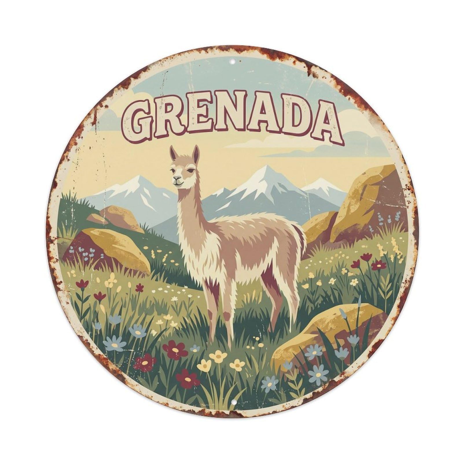 Grenada Vicuna Mountain Meadow Metal Tin Sign
