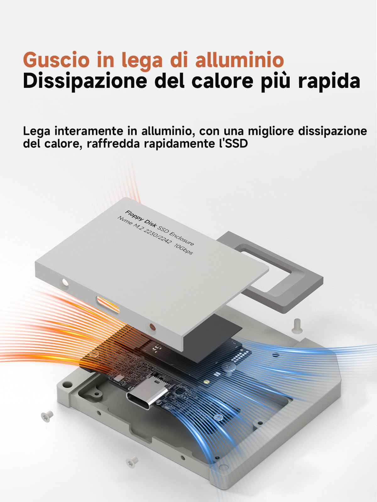 Hagibis Alloggiamento SSD, stile floppy disk USB 3.2 Gen2 10Gbps a NVMe PCI-E M.2 2230/2242 SSD Case, M.2 custodia per disco rigido esterno per MacBook Laptop iPad Android iPhone 17 Pro Max (grigio)