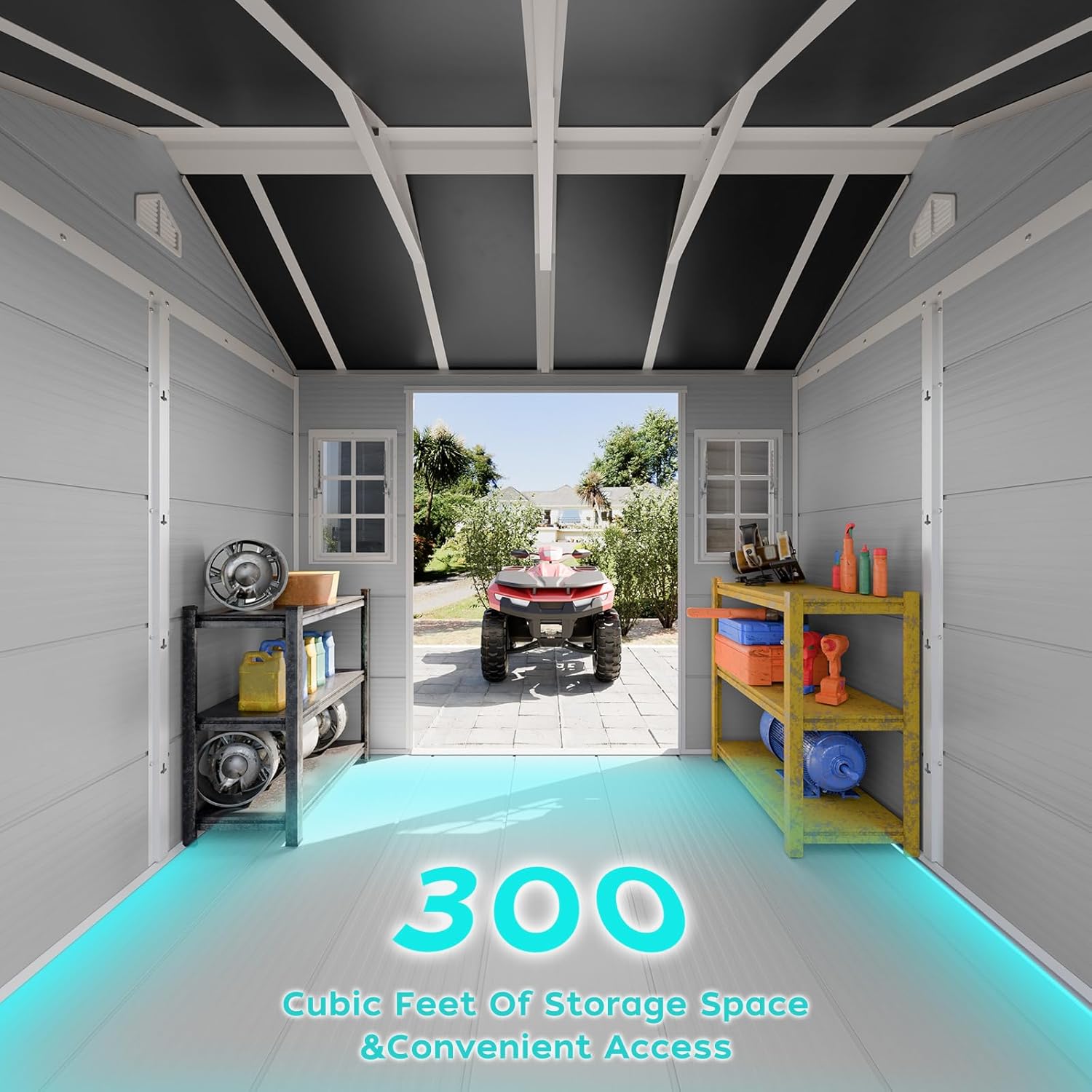 WACASA 8x6 FT Resin Plastic Shed with Floor, Heavy-Duty 21-Gauge Reinforced Steel Frame, 16mm Ultra-Thick Panels, Outdoor Storage Sheds with Awning Windows and Air Vents