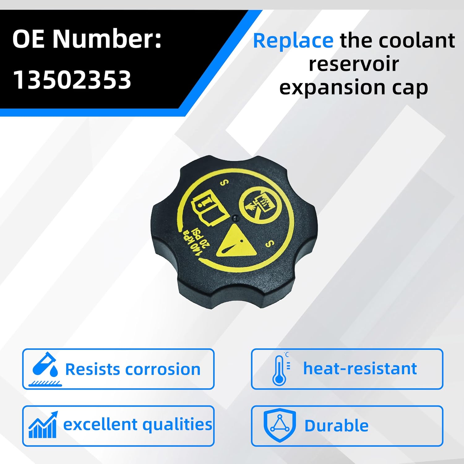 Car Radiator Coolant Reservoir Expansion Tank Cap, Coolant Recovery Bottle Cover, for Ford Buick for Chevrolet for Cadillac For Saab OEM：13502353, Black