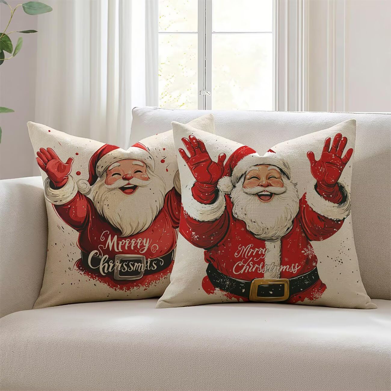 Housse de coussin Noël 50x50 étanche en lin, protection imperméable pour canapé et salon de jardin