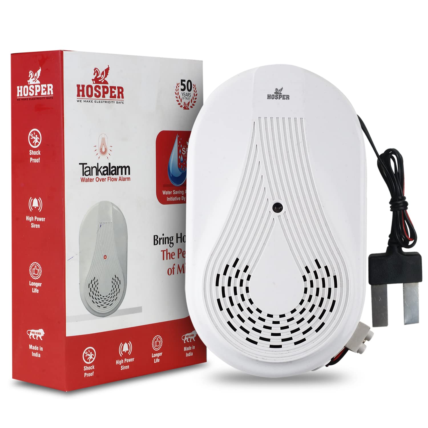 HOSPER Water Overflowing Alarm with Loud Sound and Wired Aluminium Sensor, Shock Proof & Easy Installation, Less Power Consumption, Compact Design, Automatic Ringing for Saving Water (White,Pack of 1) (B0BWDPQY4M) Amazon Price History, Amazon Price Tracker