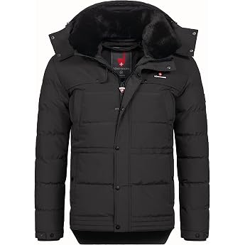 H henhorn Adamelo Men's Winter Jacket Quilted Lined with Removable Faux-Fur Collar