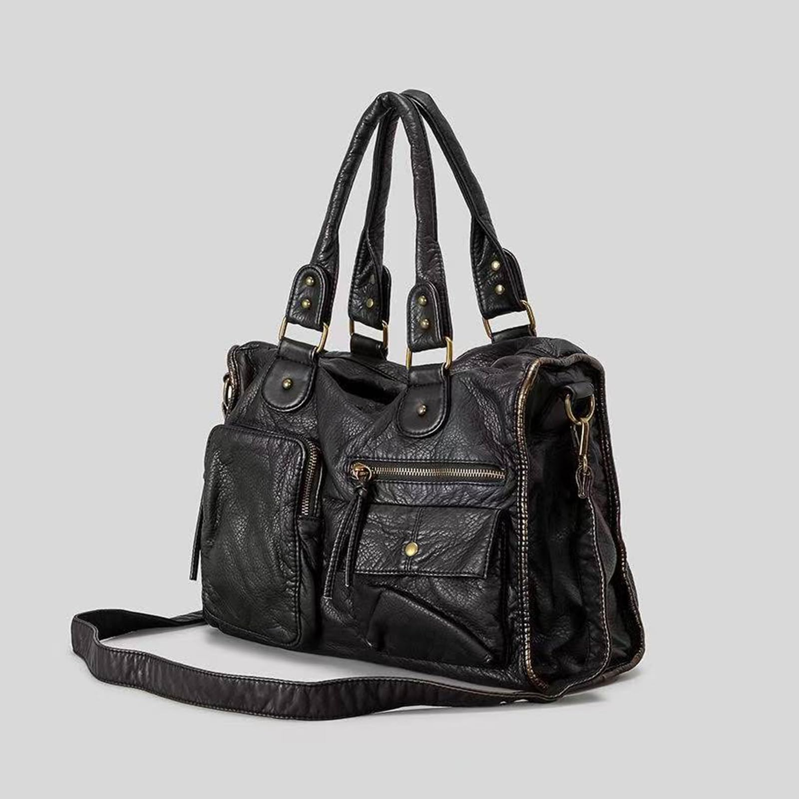 Bolso de mano de piel sintética de gran capacidad con asa superior bandolera con cremallera para oficina diaria salida