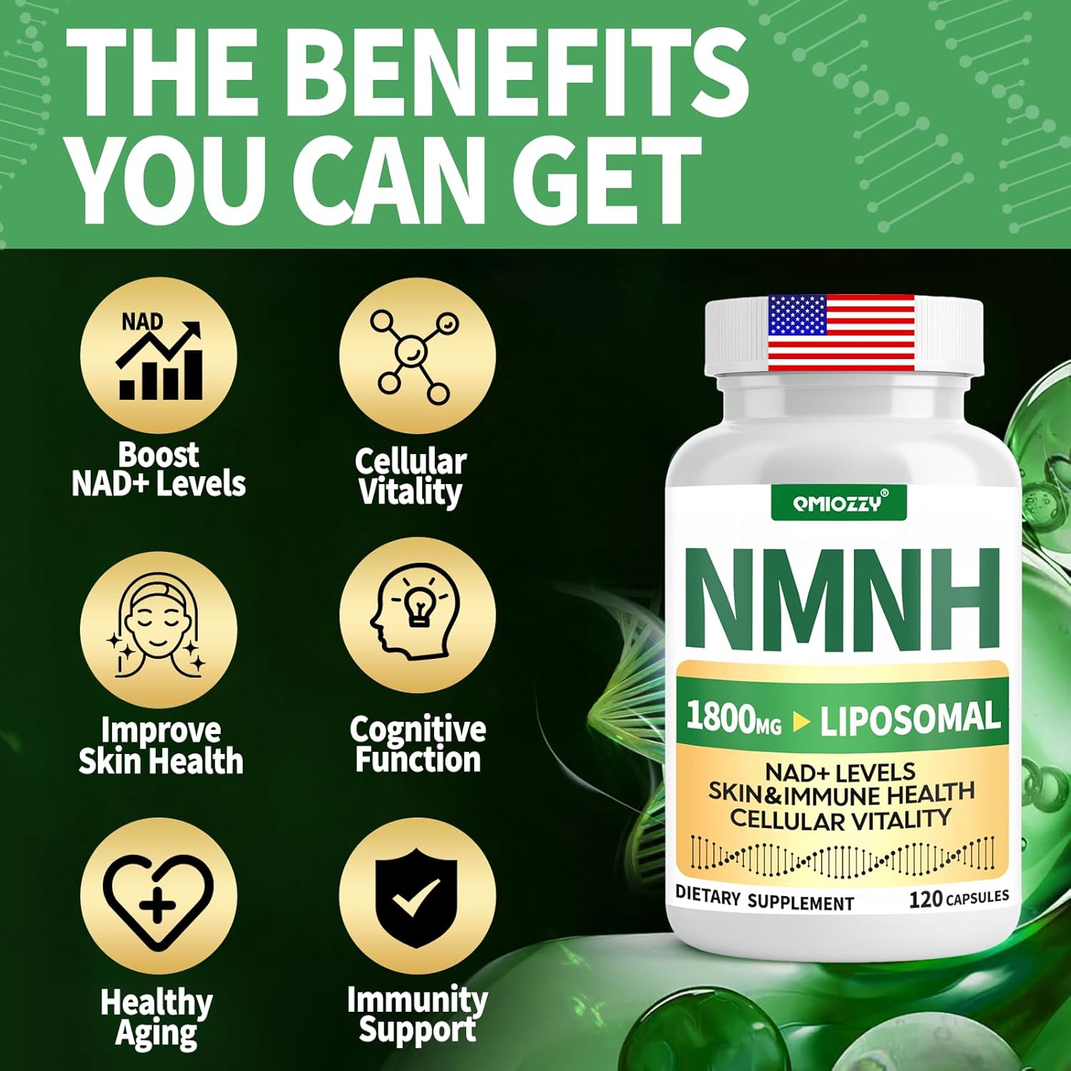 NMNH Supplement 1000mg - Nicotinamide Mononucleotide Alternative, Boost NAD+ with Liposomal Resveratrol & Nicotinamide Riboside NR, for Healthy Cellular, Aging, Energy, 120 Vegan Non-GMO Capsules - Image 4