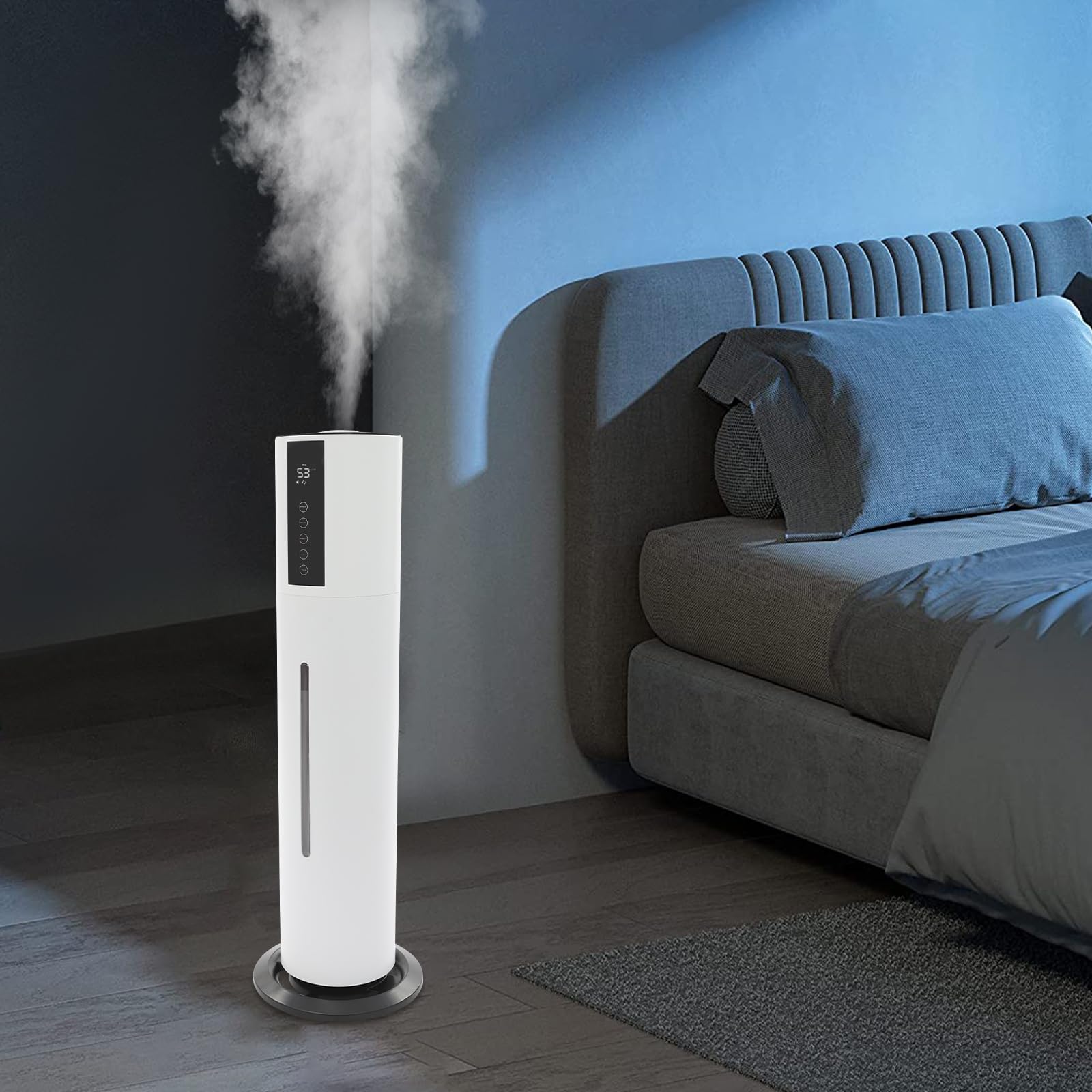 Humidificador grande para el dormitorio, humidificador de 28 W y 8 L con funciones de esterilización, volumen de niebla ajustable en 3 niveles con indicador LED, apagado automático, temporizador y