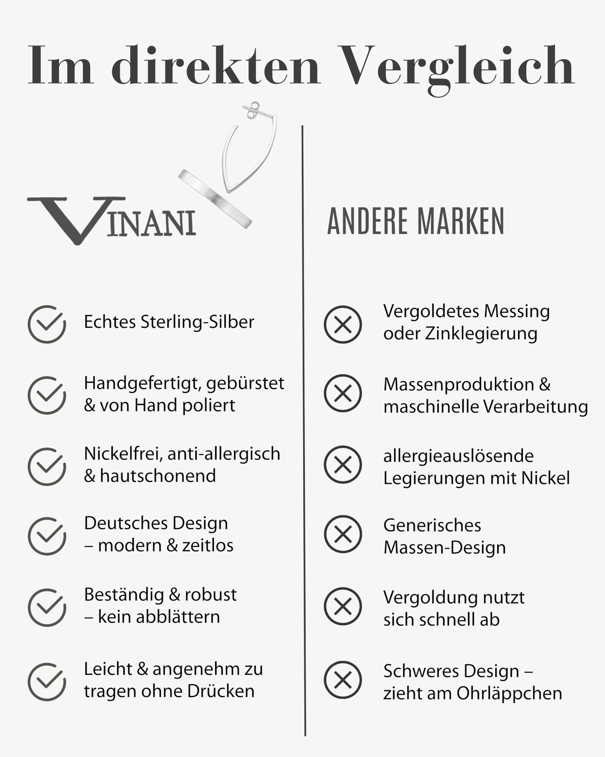 VINANI Klapp-Creolen aus 925 Sterling Silber I Nickelfreie Ohrringe für Damen I Mattierte Oberfläche mit Anlaufschutz I Allergikerfreundlich I Handarbeit in Juweliersqualität I CNX