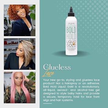 The Hair Diagram - Bold Hold Liquid Gold Reloaded - Glueless Lace Gel - Temporary Hold for Wigs and Hair Systems - Styling Agent for Baby Hairs - Non Toxic - Water Based Formula - 4oz