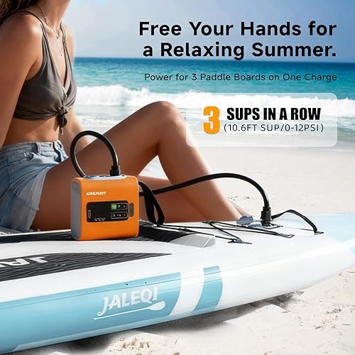 Miniatura 3 de AIRSPIRIT Bomba eléctrica para tabla de remo, bomba de aire recargable de alta presión de 22 PSI, inflado y desinflado inteligente de doble etapa,