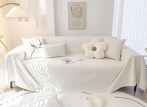 Miniatura 6 de Funda de sofá de chenilla, color blanco cremoso, fundas para sofá de sala de estar, perros, mascotas, chenilla, 71 pulgadas de ancho x 150 pulgadas