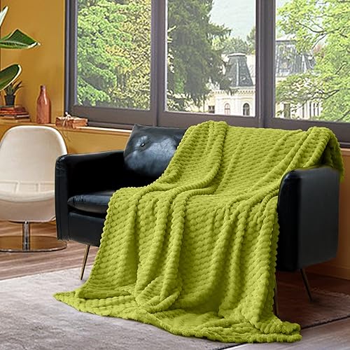 Vista 12 de Vessia Manta de franela de forro polar, 300GSM, acogedora manta a rayas verde salvia para sofá, cama y sofá, cálida y suave, acogedora manta
