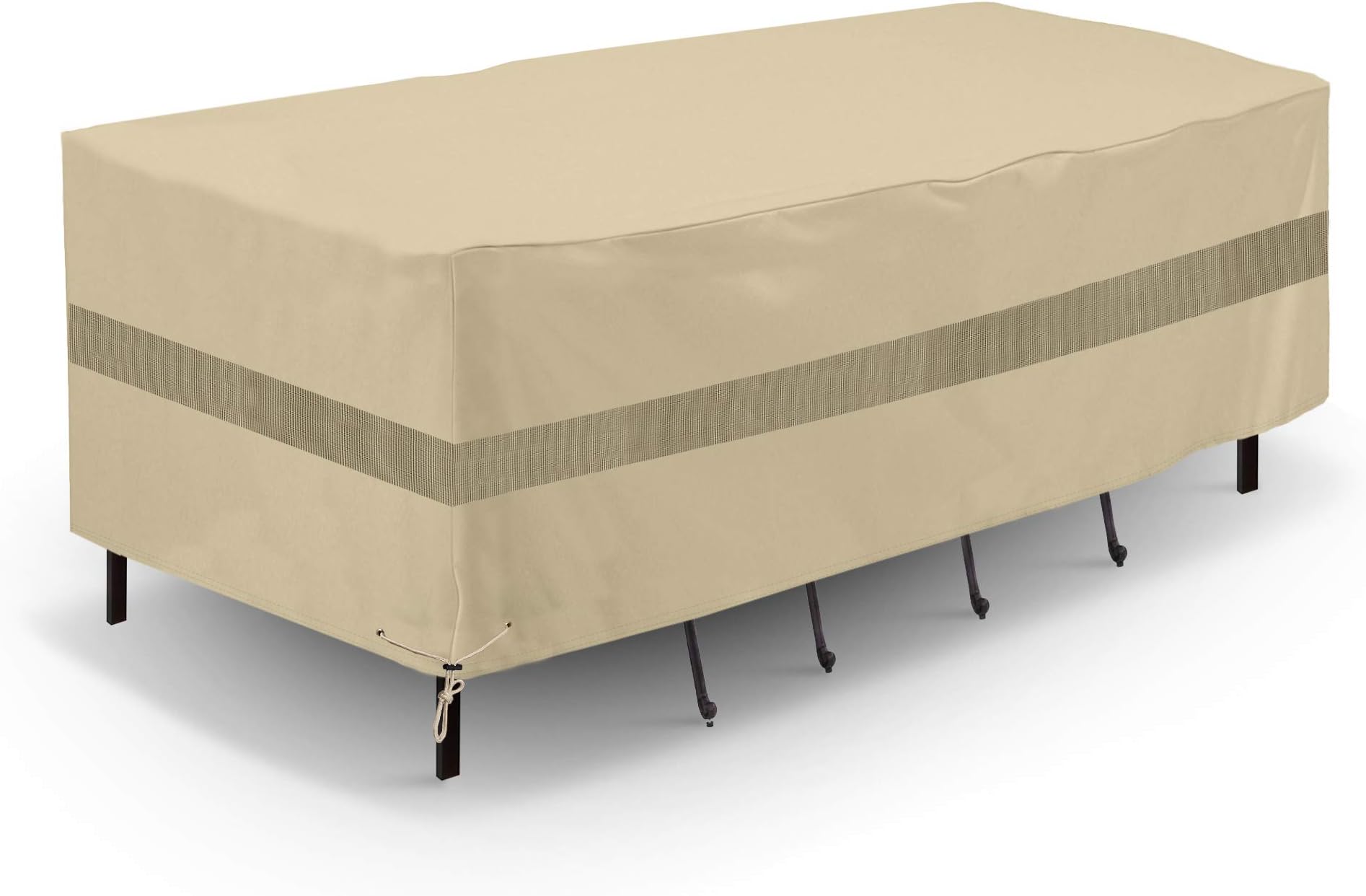 SunPatio Outdoor Table and Chair Cover, Waterproof Patio Furniture Set Cover with Taped Seam, Heavy Duty Rectangular Dining Table Cover, 76''L x 46''W x 30''H, Beige