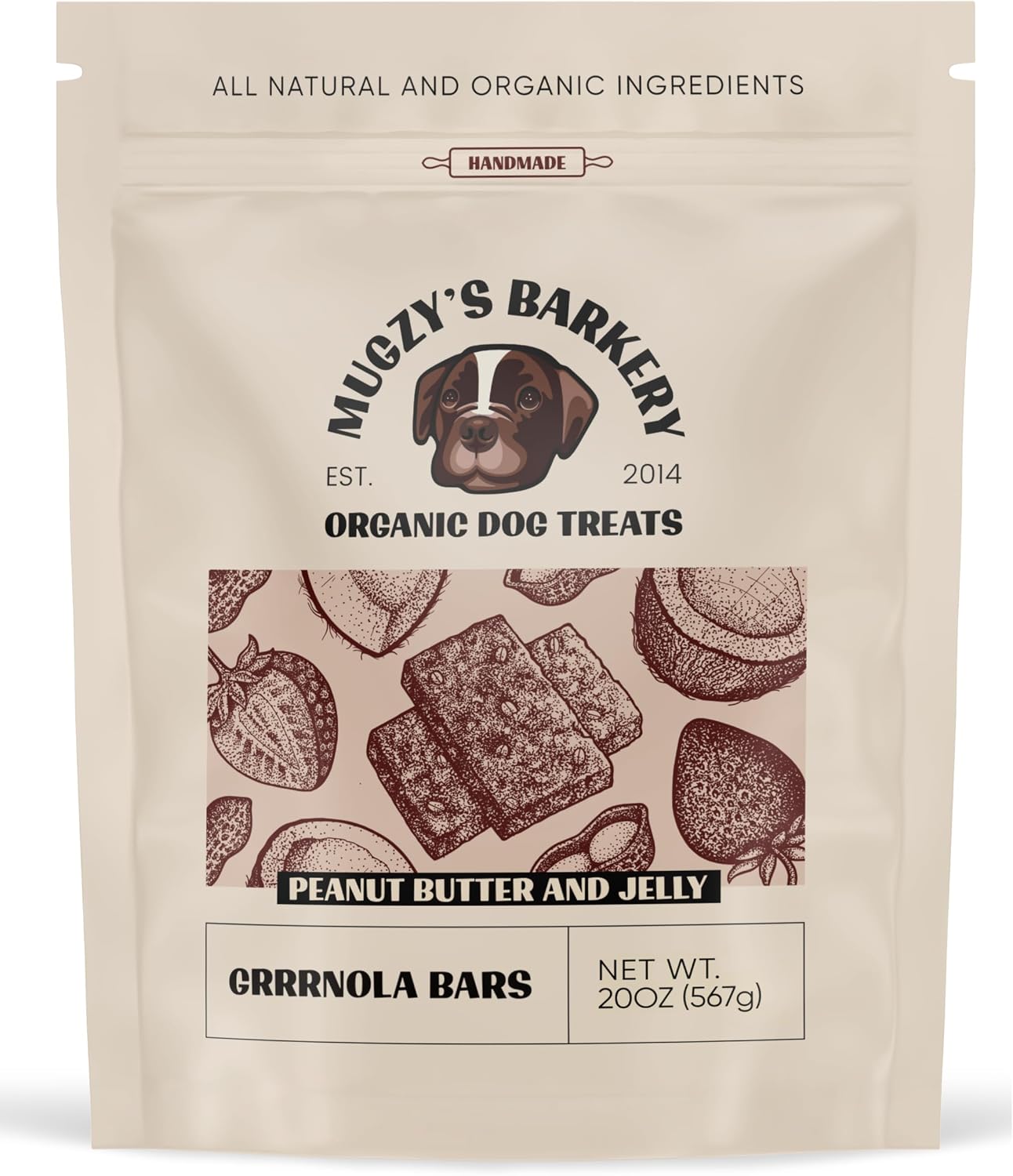 MUGZY'S BARKERY Grrrnola Bars Dog Treats, Peanut Butter and Jelly Flavor, Real Peanut Butter, Real Strawberries, Organic, Wheat Free, Soy Free, Corn Free, Preservative Free. (20 oz)