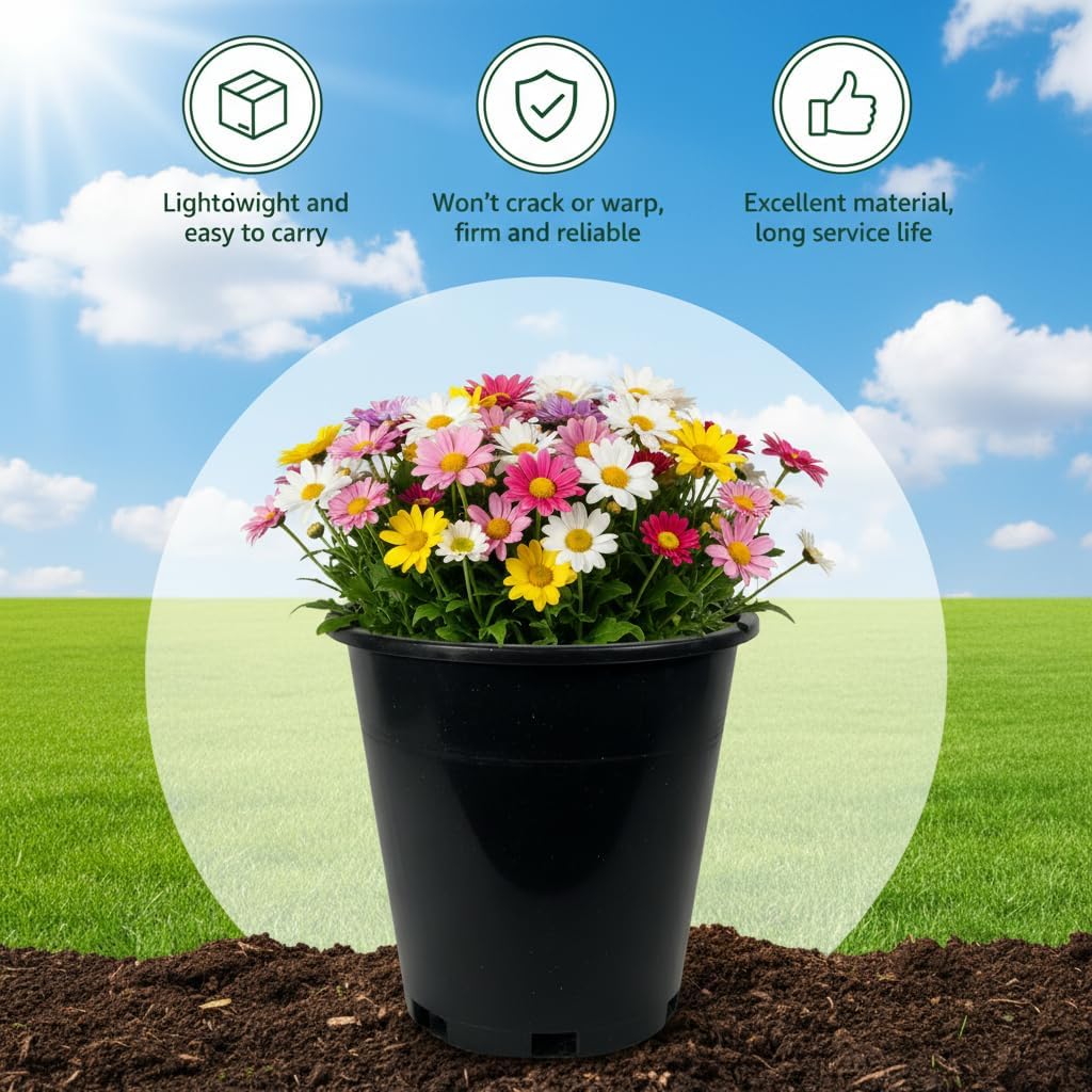 Green Oasis 5 Gallon Nursery Pots (10-Pack) - Premium Injection Molded Black Plastic Plant Pots, Heavy Duty Commercial Grade with Drainage Holes - Perfect for Vegetables, Trees & Transplanting image 4