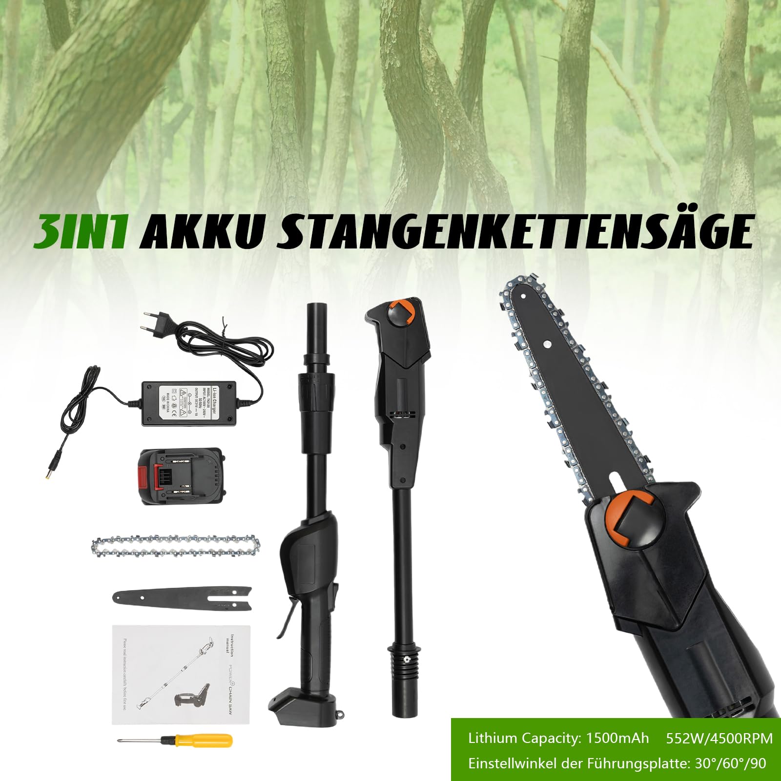 Élagueuse électrique batterie tronçonneuse 4500 tr/min bouton réglage jardin ferme parc forêt