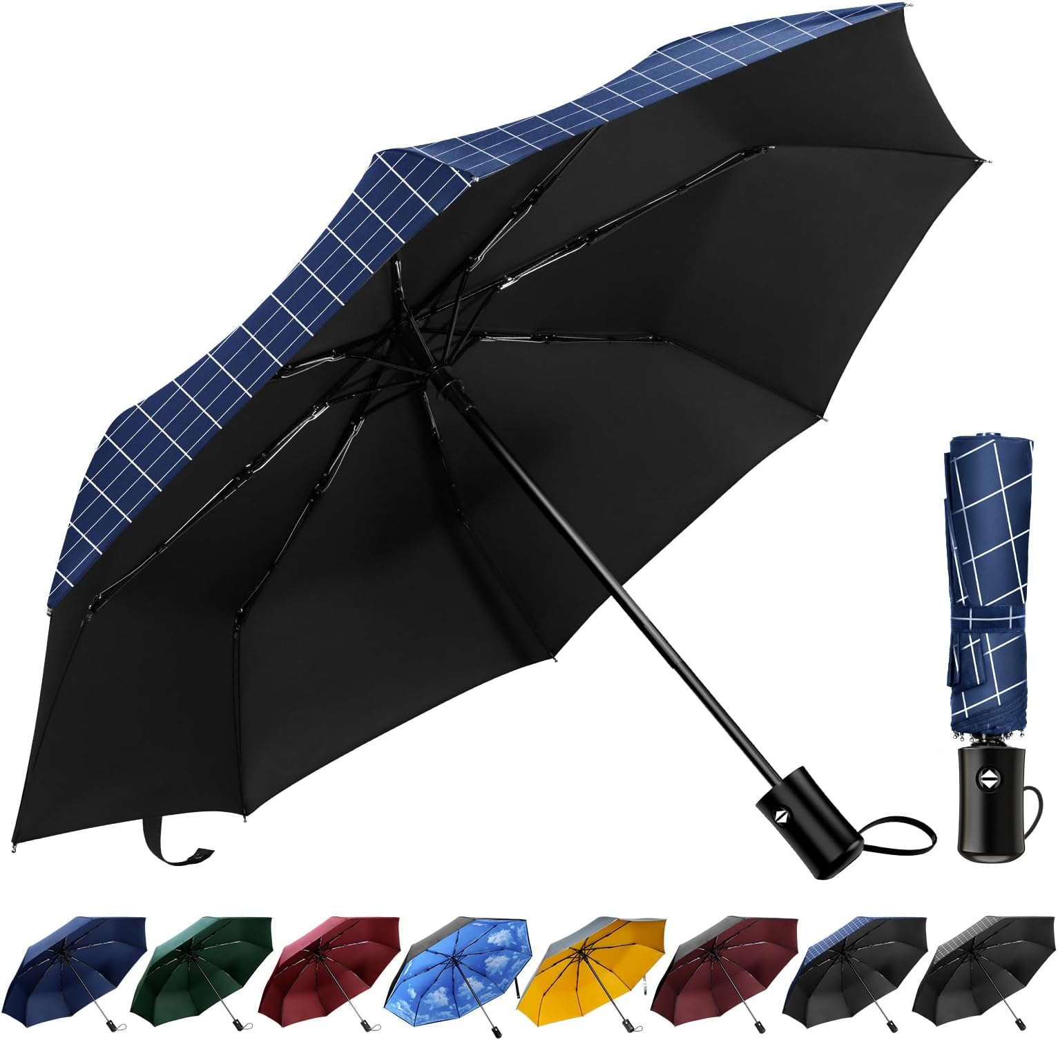 TechRiseUmbrella, Compact Strong Windproof Automatic Umbrellas, Folding Lightweight, Portable Travel Golf Umbrella for Rain