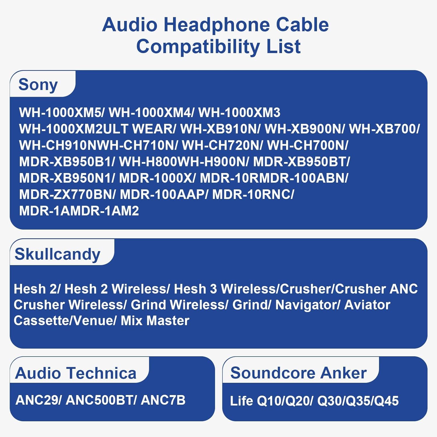 Replacement Audio Cable Compatible With Sony WH-1000XM5, WH-1000XM4, WH-CH720N, WH-CH720NB, WH-CH700N, WH-H900N, WH-CH520, WH-CH510, MDR-XB950BT, WH-XB910N, MDR-1A, MDR-10R, Headphones (3.9 FT)