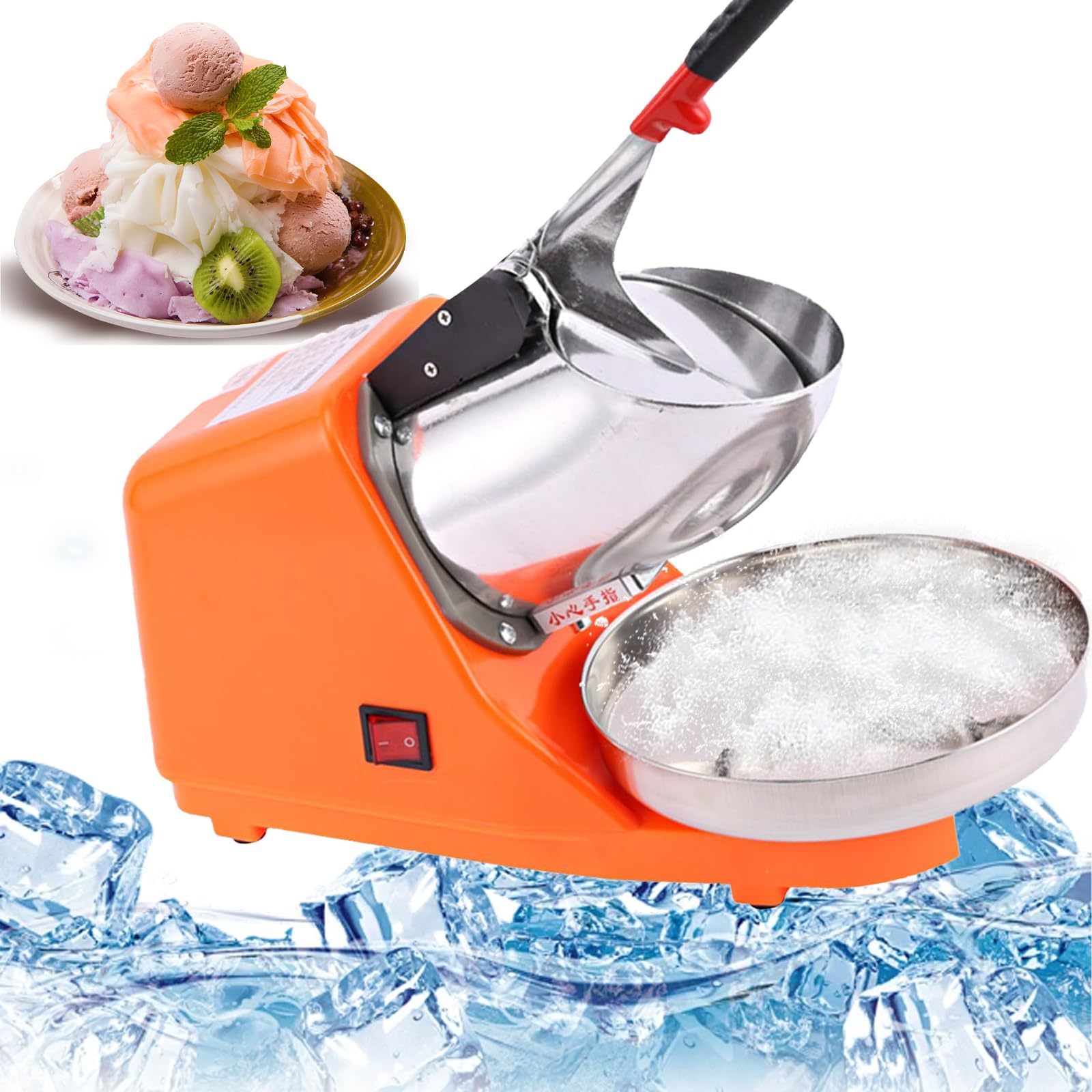 Trituradoras de Hielo eléctricas de 300 W, máquina para Hacer Conos de Nieve de Acero Inoxidable de 2200 RPM con Cabezal de Doble Cuchillo, Salida de 65 kg/h, trituradora de Hielo rápida para