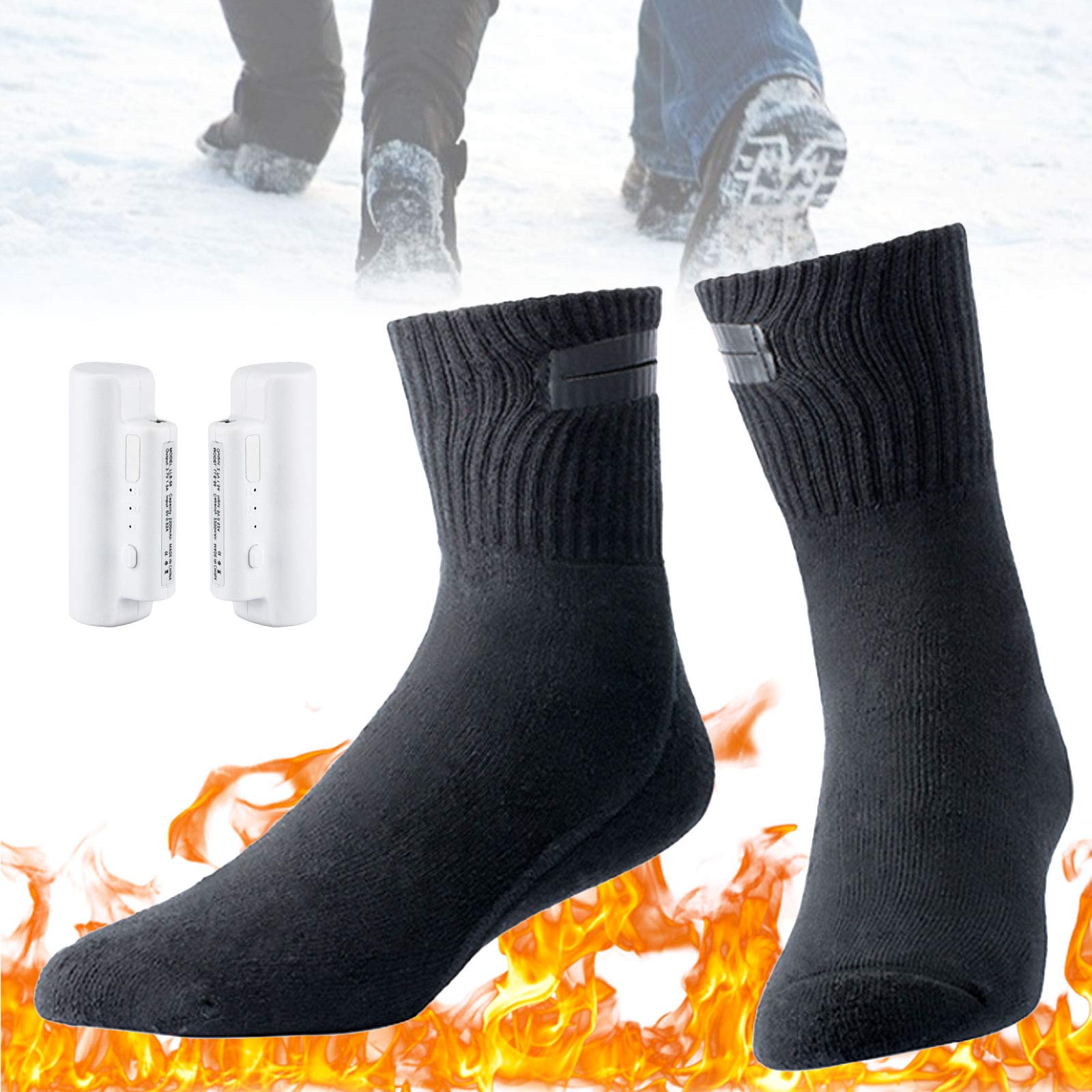 NANANA Calze Riscaldate Ricaricabili, Calze Riscaldate per Sci Invernali, Tre Livelli di Calore, 5v 2200mah Rechargeable Electric Heating Socks per Sci Moto Pesca Caccia Ciclismo(36-43 Iarde),Nero