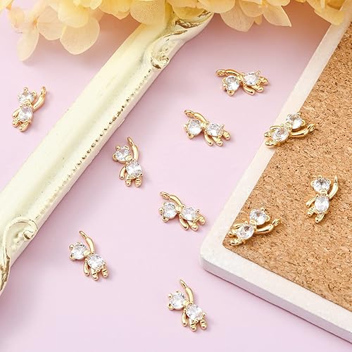 Miniatura 5 de KitBeads 5 dijes de oso de circonita cúbica chapados en oro de 18 quilates, lindos dijes de animales colgantes para hacer pulseras de joyería