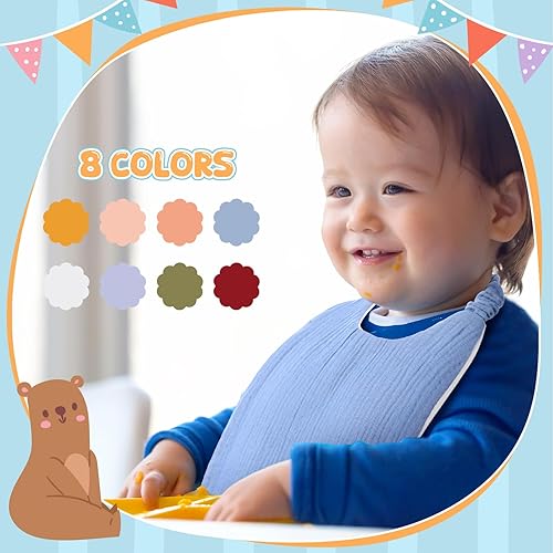 Miniatura 5 de 8 Pack Muslin Bibs Elastic Band Adjustable Bandana Drool Bibs Double Gauze Cotton Pullover for Teething Drooling
