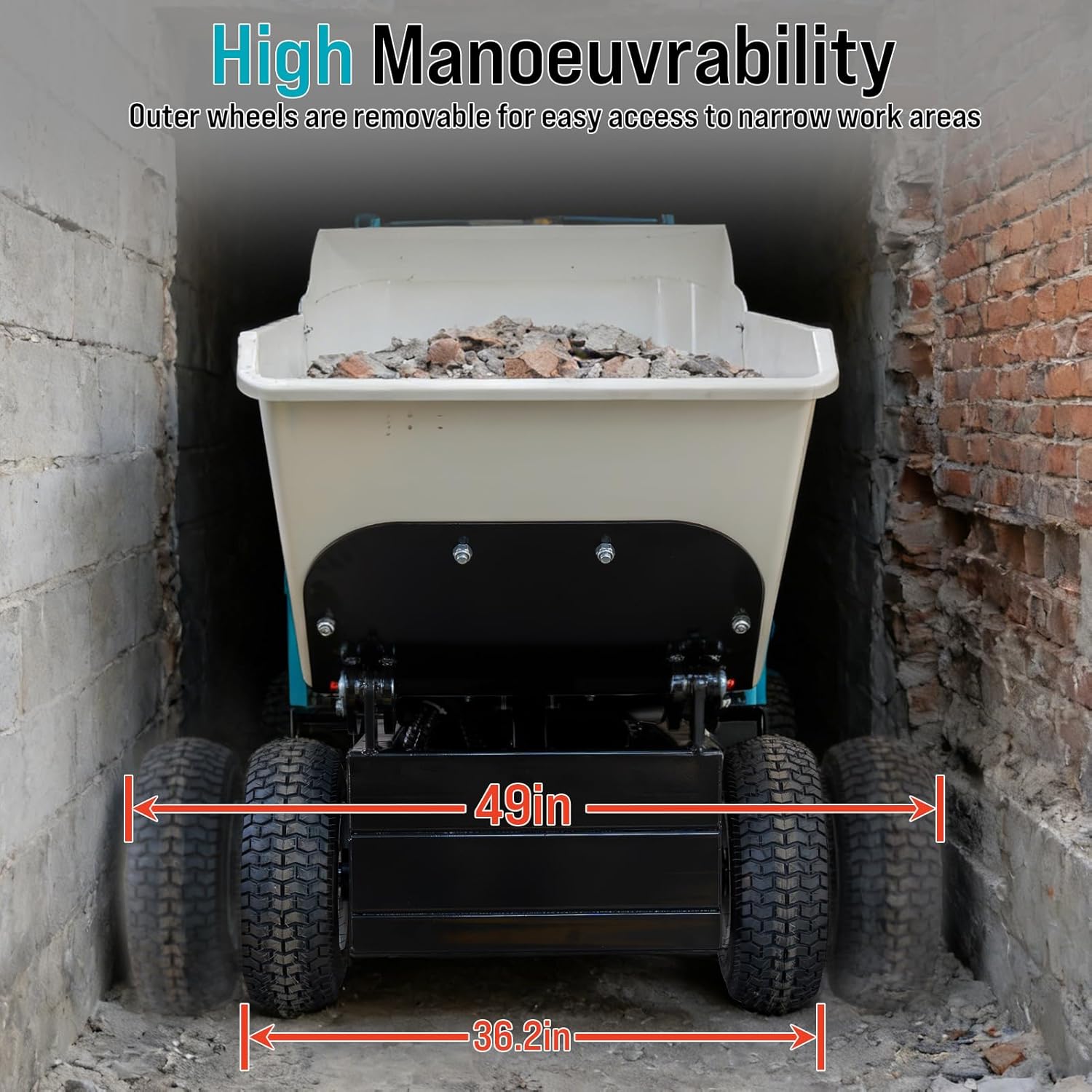 MMS 2866Lbs Capacity Power Wheelbarrow 21 Cu.Ft Bucket, 420cc 13.5HP E-Start Power Buggy, Hydraulic Material Dumper Cart Buggy for Concrete, Garden, Farm, Landscaping, Construction