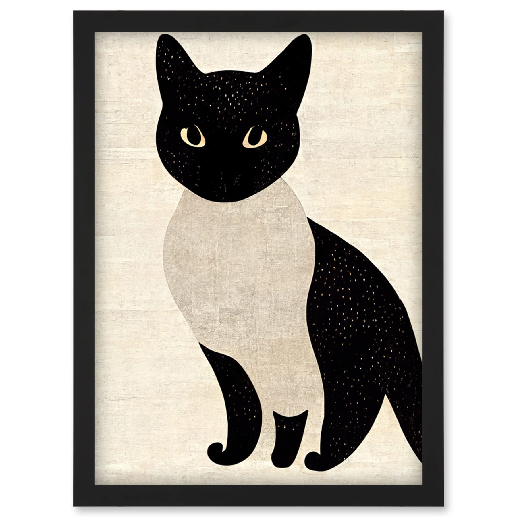 Artery8 Woodblock Cute Black And White Cat Japan Ukiyo-E Wall Art PrintA4 Size from B&Q