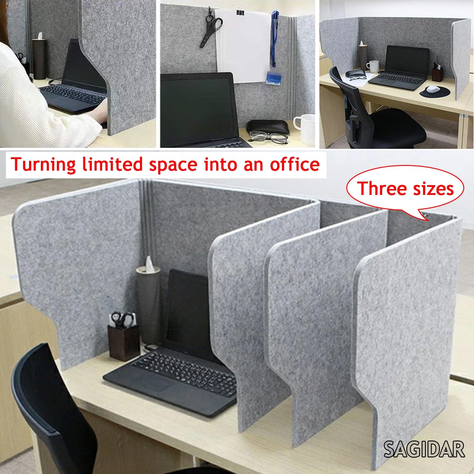 SAGIDAR Divisor Acústico para Escritorio, Separador De Mesa Oficina 60/80/100cm, Panel De Privacidad Absorción De Sonido, 3 Lados-En Forma De U, Espesor 9mm, Partición para Escritorios Plegable