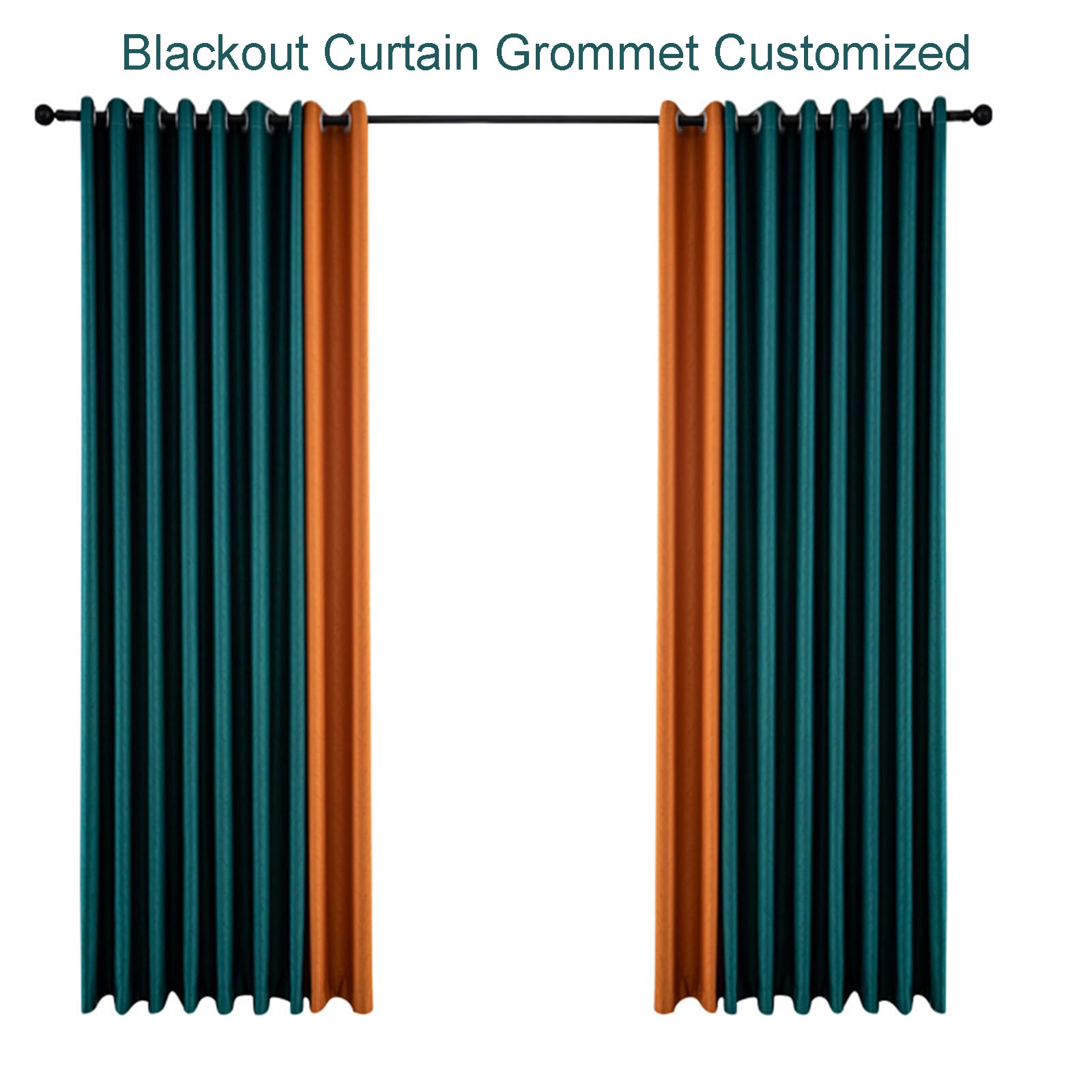 Rideau Occultant,Largeur 240 x Hauteur 260 cm (2 Pièces),Dark-Teal Orange, Blackout Curtains Rideaux et Draperies Thermiques pour Separation de Piece Salon Chambre Decoration