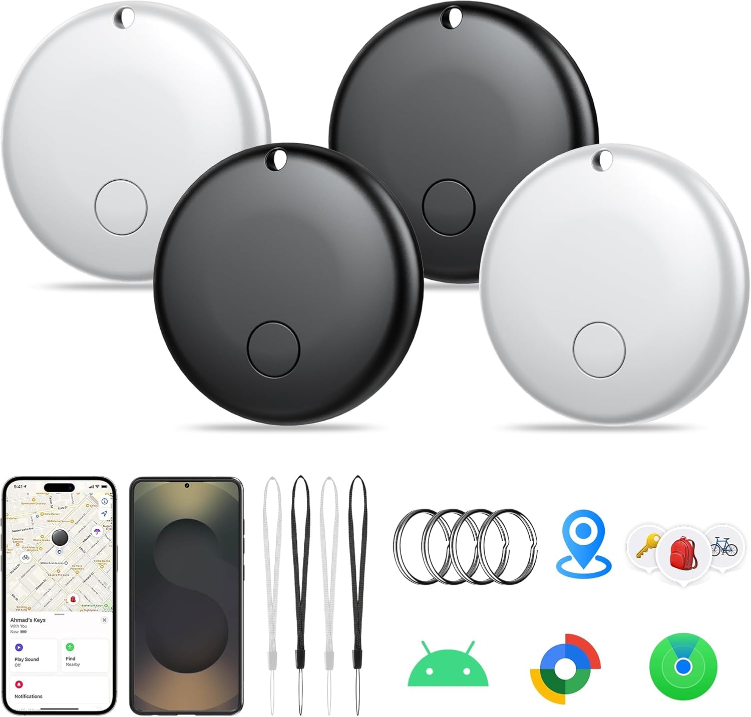 2026 Air Tracker Tags-4 Pack Item Locator for Android & iOS Bluetooth Tracker,Key Finders,Smart Tags Work with Apple Find My & Google's Find Hub (Black, for Android & iOS for iOS (4 Pack))