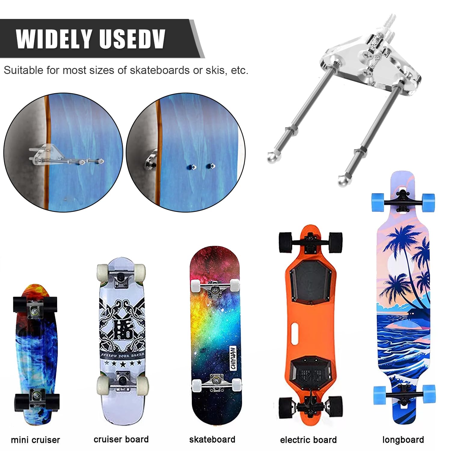 Soporte Pared Skate, Soporte para Monopatín, Soporte de Pared para Snowboard, Ski Storage Racks para Skateboard Longboard Almacenamiento de Exhibición, Scrílico, 2 Piezas, Transparente