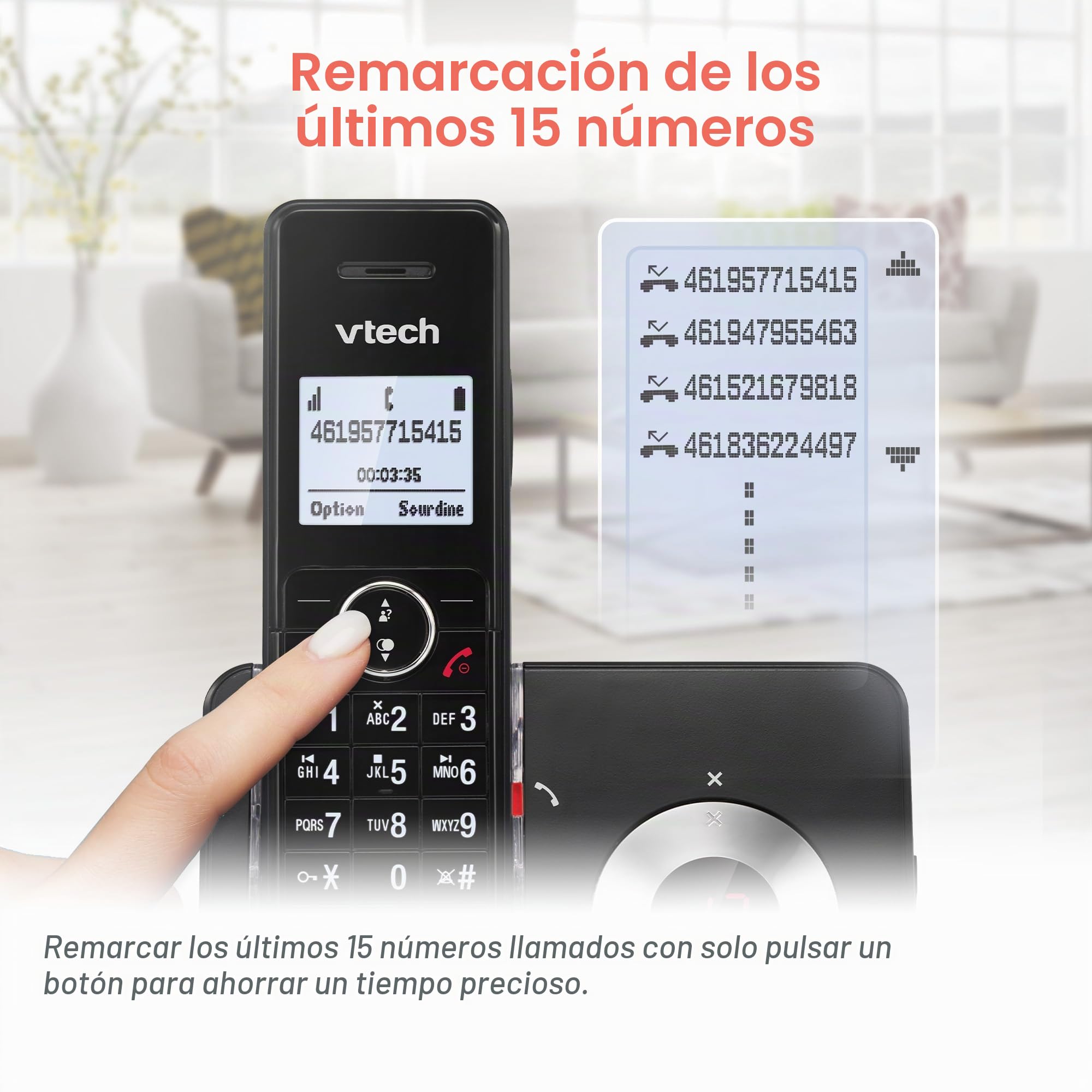 VTech MS3050 - Teléfono Fijo Inalámbrico DECT Con Bloqueo de Llamadas, Contestador, Identificación de Llamada, Amplificador de Volumen, Altavoz Manos Libres y Marcación Rápida