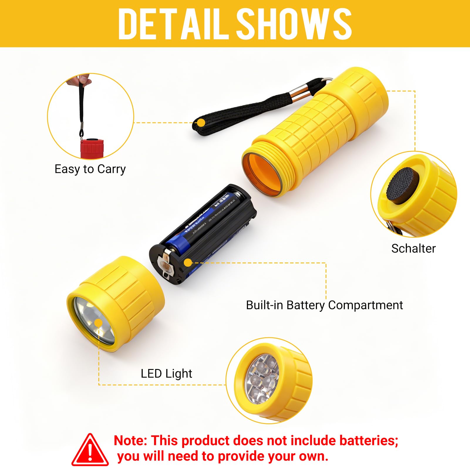 Dongcill Mini torcia a LED, 5 pezzi, con cordino e impugnatura in gomma, mini torcia LED super luminosa, impermeabile, per casa, auto, lavoro all'aperto, viaggi, campeggio - 3