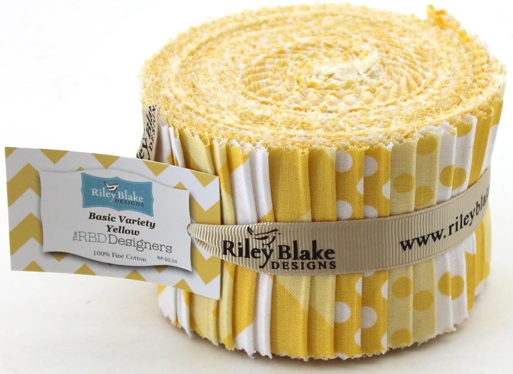 Riley Blake BASICS VARIETY YELLOW Rolie Polie 24 2.5 inch Jelly Roll Strips Quilt Fabric RP-50-24