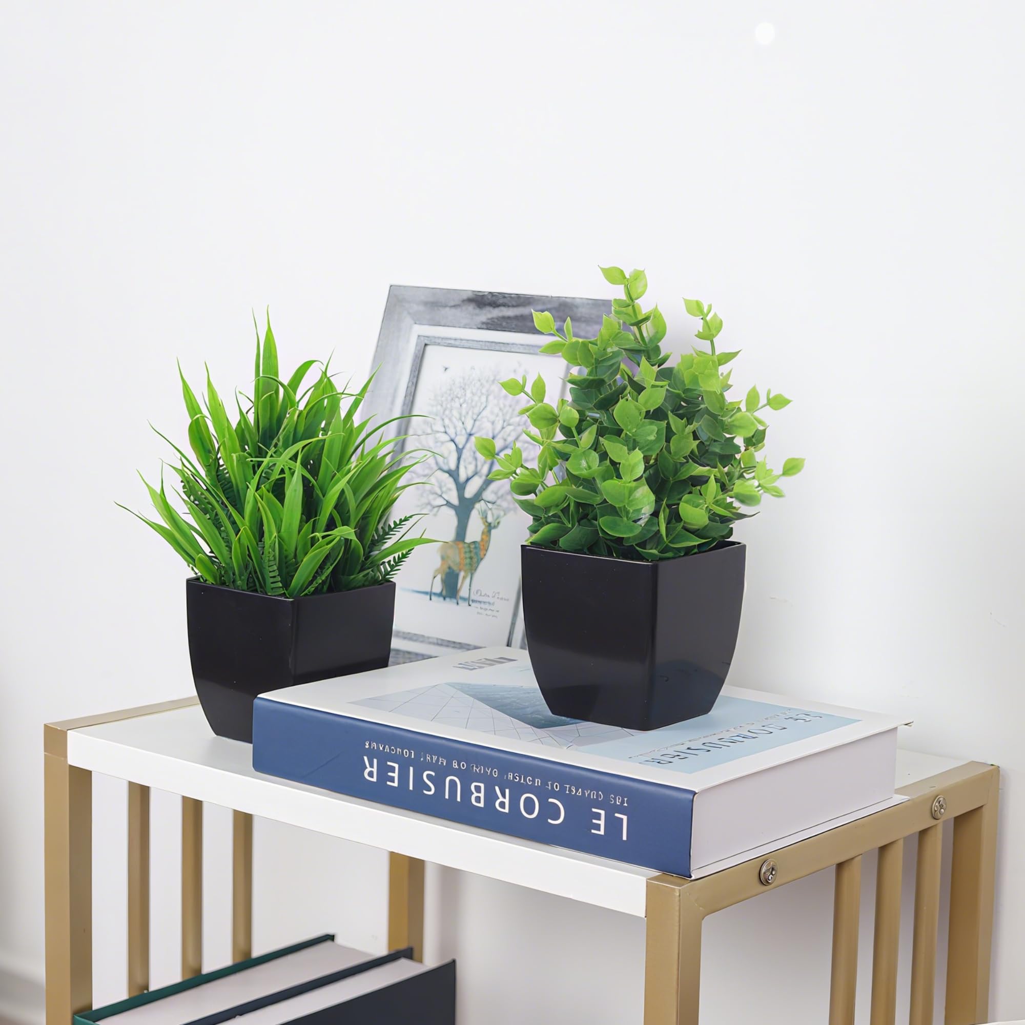 BTSD-home 2 Pack Fake Plants Small Potted Greenery Artificial Plants Indoor for Home Office Bathroom Desk Shelf Table Decor(Black) - Image 4