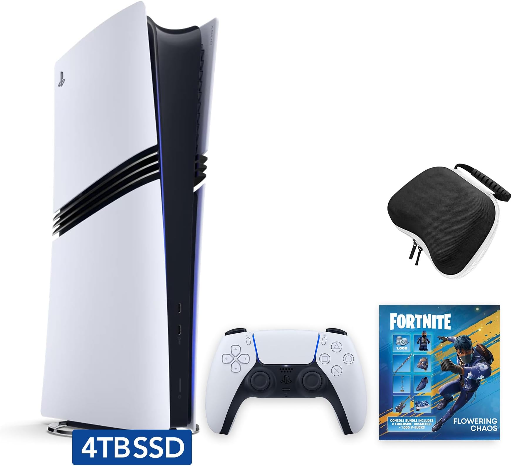 Sony PlayStation 5 Pro 4TB Digital Edition Fortnite Flowering Chaos Bundle with Controller Case - White - Upgraded 4TB Ultra Fast SSD Double the Storage Space Flagship PS5 Pro - White [playstation_5]