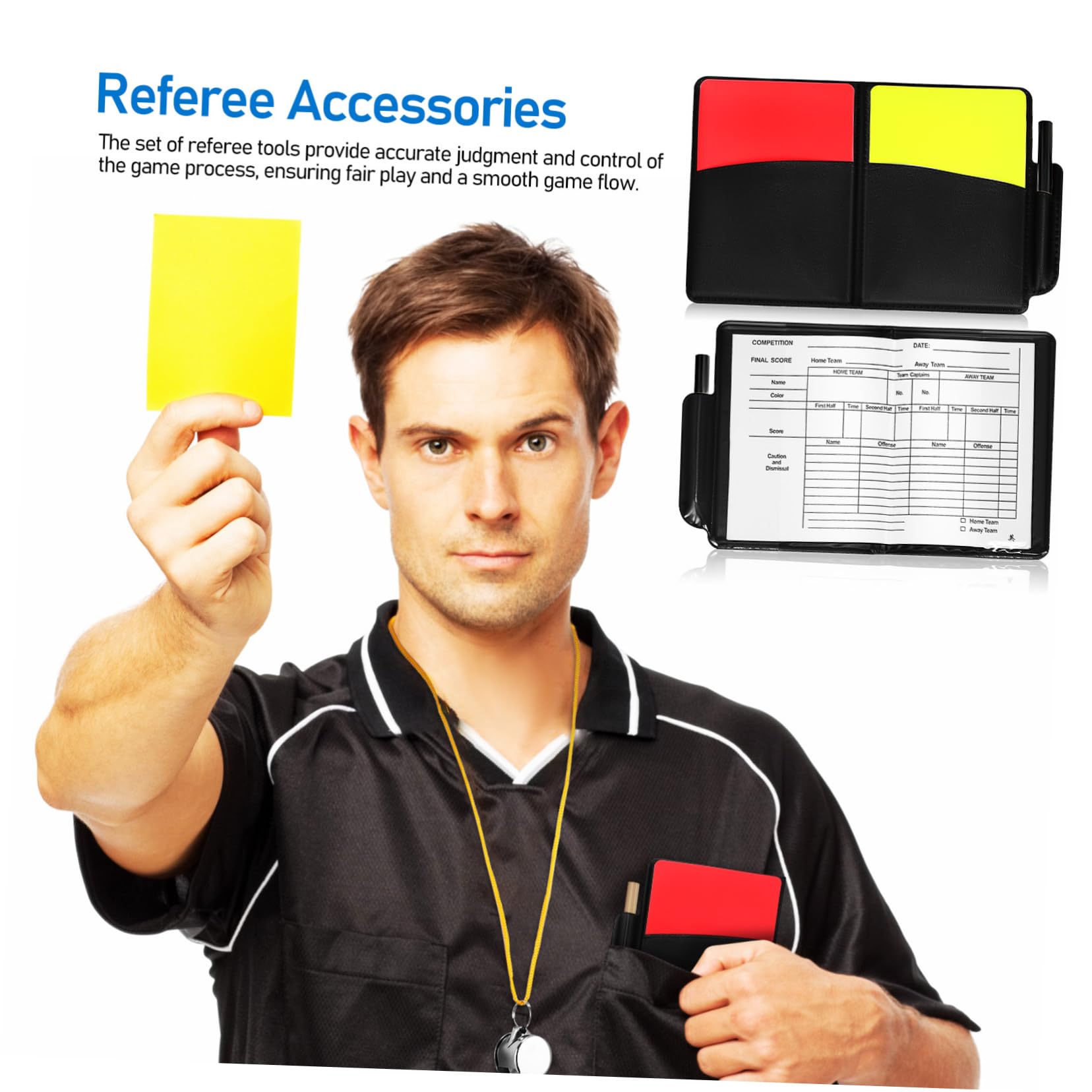ibasenice 3 Sätze Fußball Gelbe Rote Karten Schiedsrichterfahne Schiedsrichterkarten Rote Und Gelbe Karten des Schiedsrichterfußballs Pfeifen Mit Lanyard Fußballkarten PVC