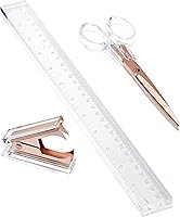 Vista 9 de OfficeGoods Juego de escritorio de acrílico de 3 piezas, incluye regla, removedor de grapas, tijeras, accesorios de escritorio funcionales