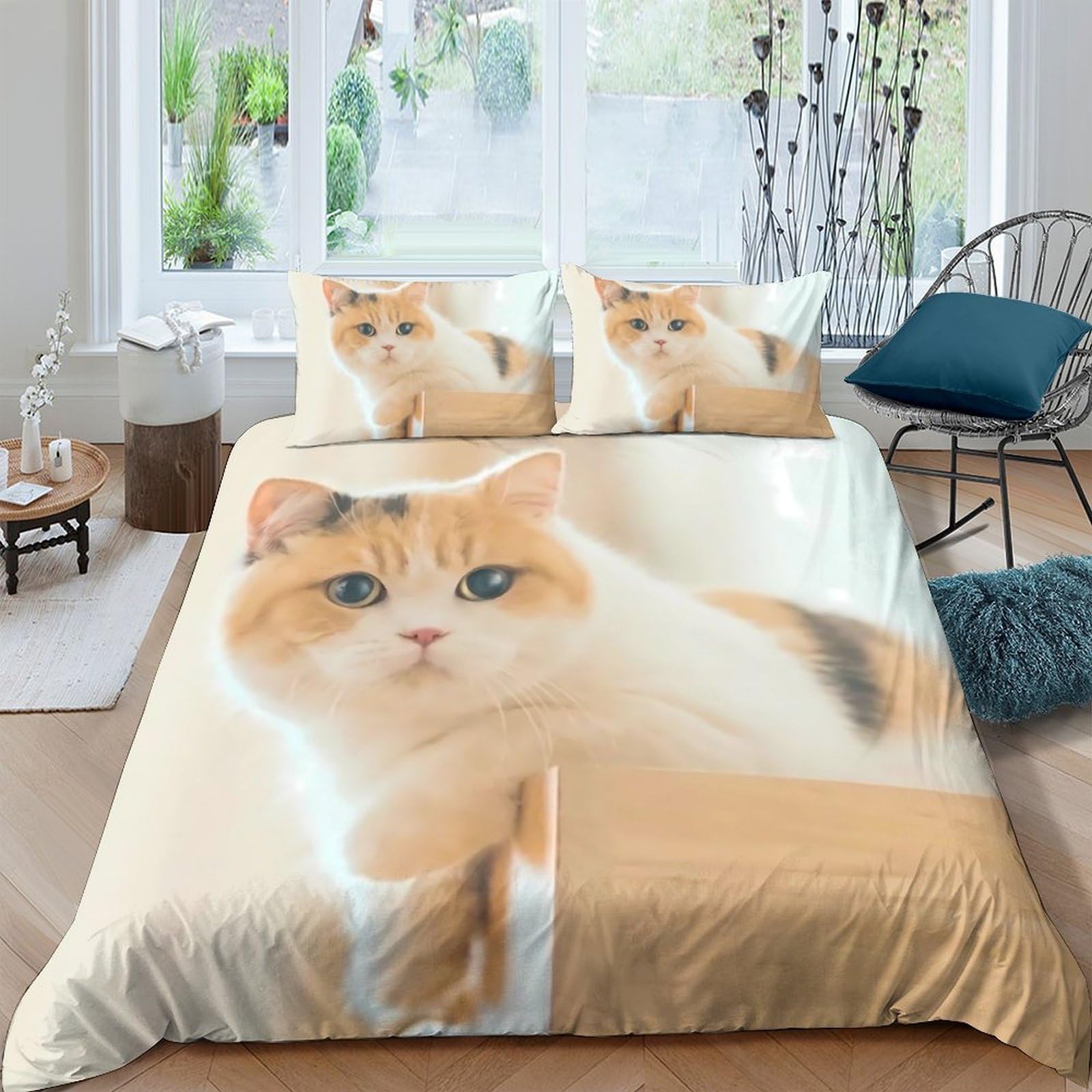 Ctjqhvkz Style-7 3D Printed Calico Cat Fitted Sheet Microfiber Soft Bedroom Decor Tabby Kitten Mattress Cover For Home Dorm Guest Room Single（135X200cm）