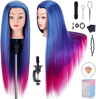 Beauty Star 29 Inches 100% Synthetic Fiber Hair Training Head Cosmetology Hairdressing Mannequin Manikin Doll Head with Table Clamp Holder & DIY Hair Braid Set