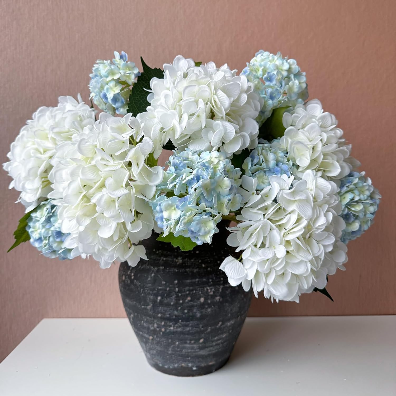 YalzoneMet Artificial Snowball Viburnum 4 Pcs 26.8 in Graduated Blue Small Hydrangea 2 Head Natural Lifelike Real Touch Faux Latex Long Stem Vibernum Flower for Home Decoration Outdoor Wedding Deco - Image 2